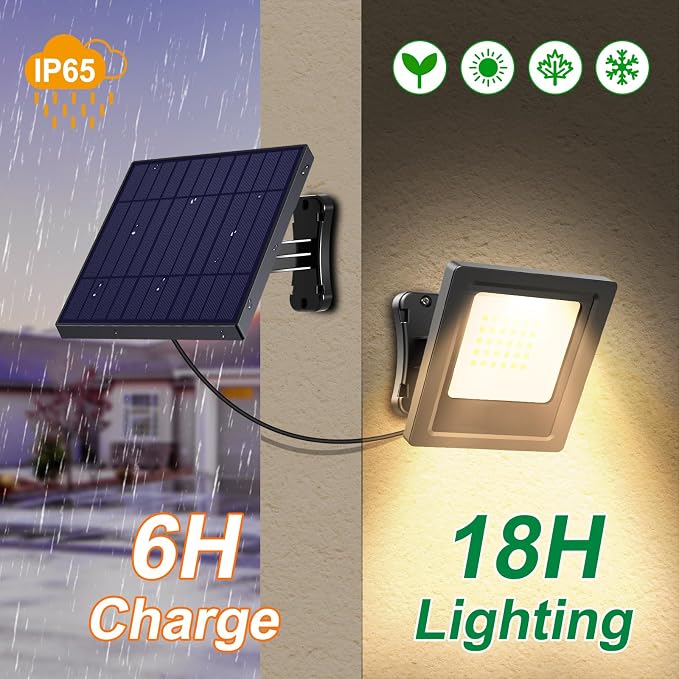 Solar Lights Outdoor Solar Flood Dusk to Dawn Lights 4400mAh 3000K Warm White - Image 3