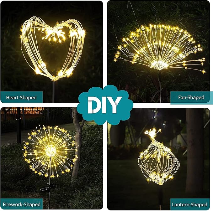 JJGoo Solar Firework Lights, 2 Pack 180 LEDs 2 Lighting Modes Solar Lights - Image 5