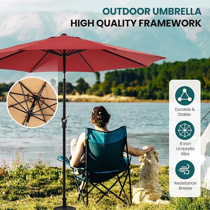 OLIXIS 9ft Patio Umbrella with Tilt and Crank Button & 8 Sturdy Ribs Waterproof - Image 5