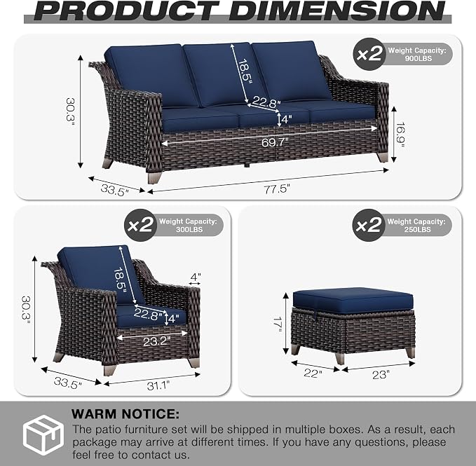 Joyside Wicker Patio Furniture Sets, 6 Pieces Upgraded Large Size Outdoor - Image 2