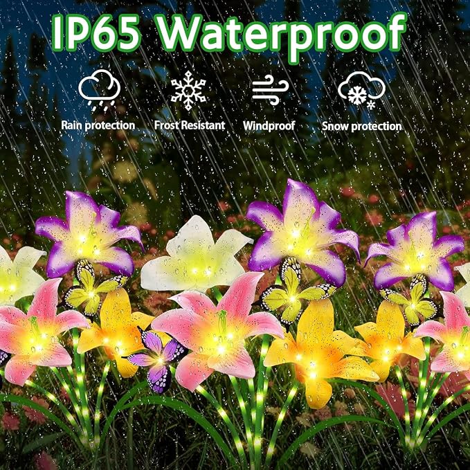 6 Pack Solar Garden Lights LED Solar Lilies Flower Lights, Yard Patio Pathway - Image 6
