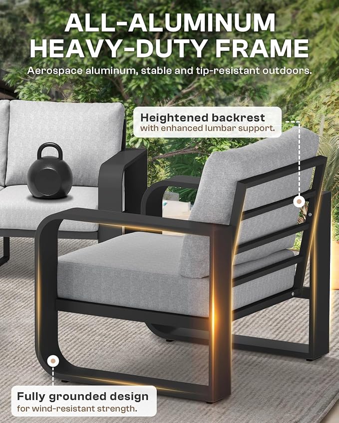 Aluminum Outdoor Sofa Bistro Set, Oversized Patio Conversation Sets Widened - Image 5