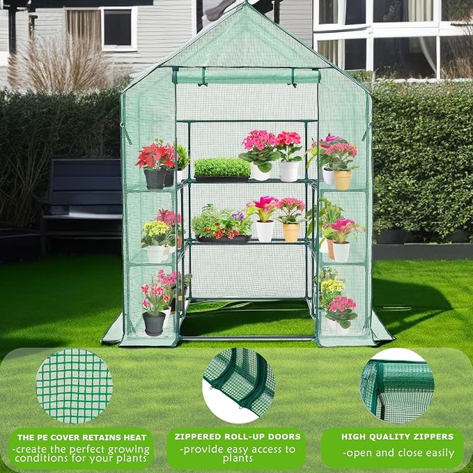 Walk-in Greenhouse for Outdoors, Thickened PE Cover & Heavy Duty Powder-Coated - Image 3