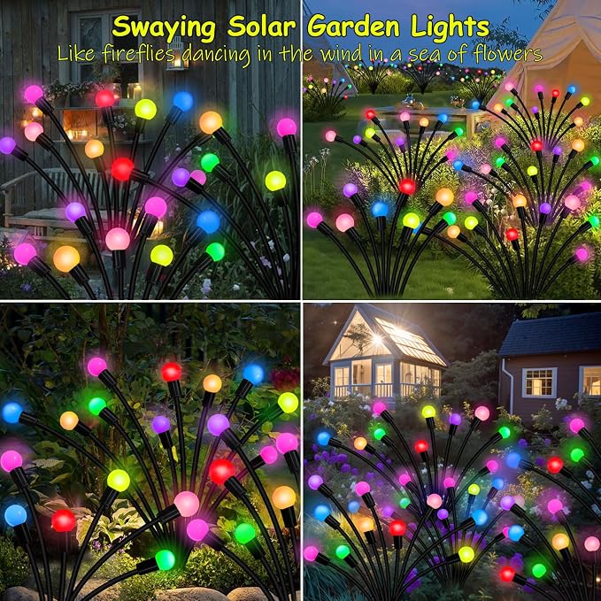 Kohlrabi Solar Garden Lights Outdoor, 10 Pack 80 LED Solar Firefly Lights - Image 5
