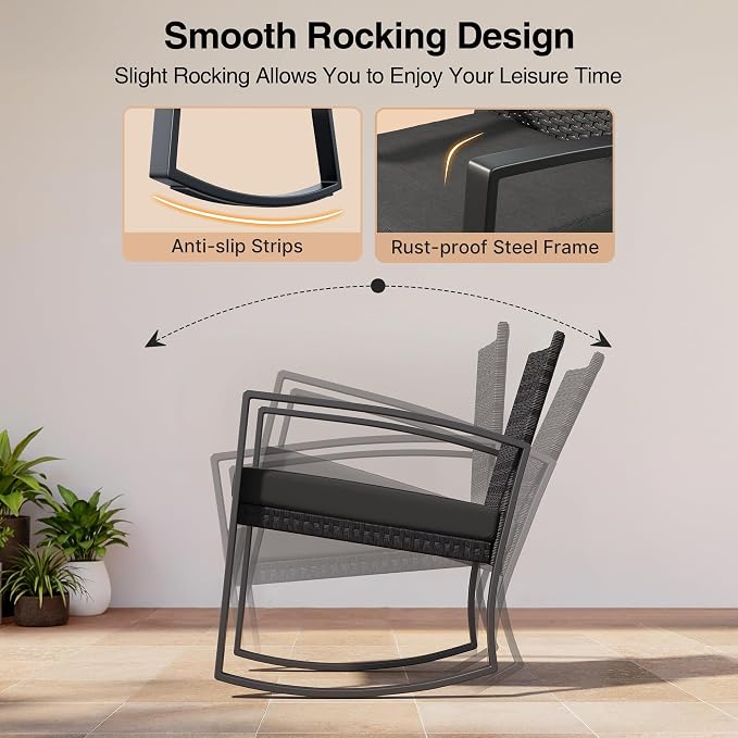 3 Pieces Patio Furniture Set Rocking Bistro Set, Outdoor Patio Furniture Set - Image 3