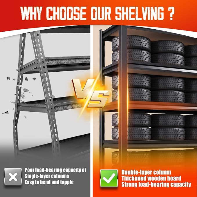 71"H Garage Shelving-5 Tier Garage Storage Shelves, Adjustable Heavy Duty Metal - Image 5