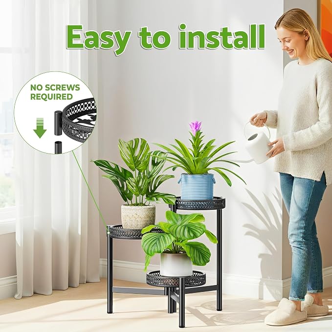Metal Plant Stand Indoor Outdoor, 3 Tier Corner Tall Plant Shelf - Image 6