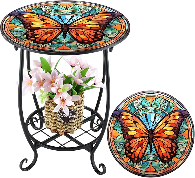 Outdoor Side Table Round Small Mosaic Patio Accent Indoor End Plant Coffee Tea by Cinnvoice