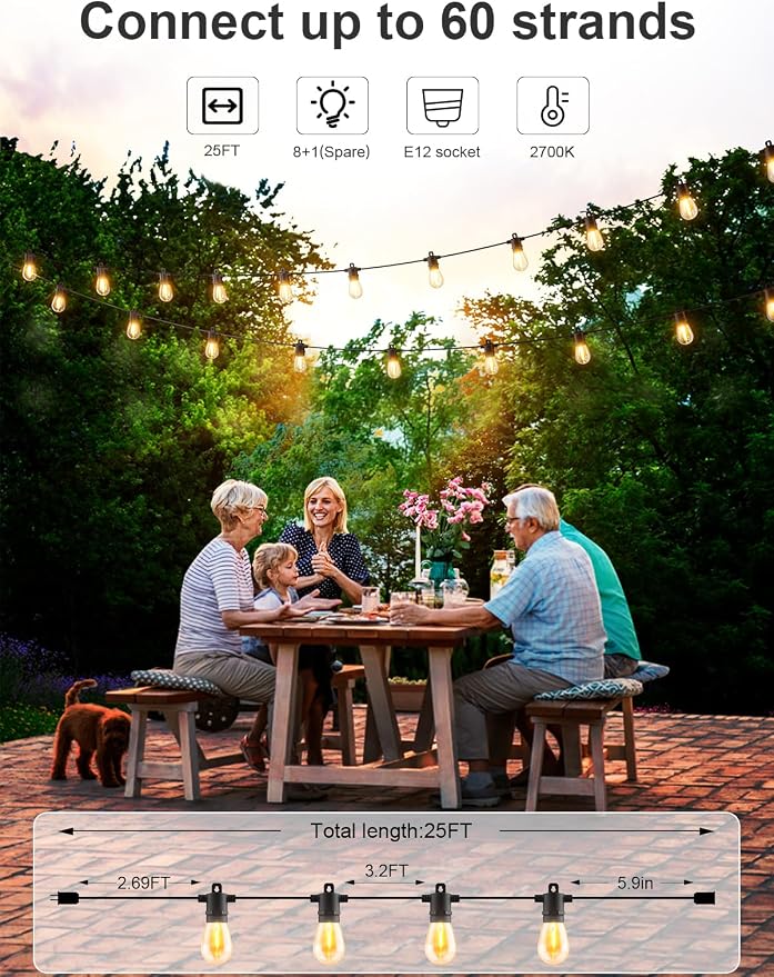 Svater Outdoor String Lights LED 25 FT, Patio Lights - Image 3