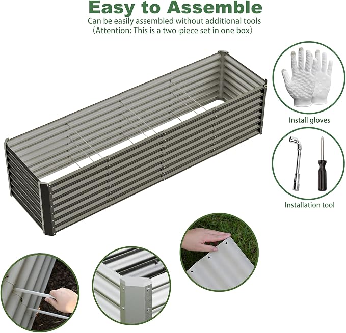 8x2x2ft Raised Garden Bed Kit, Galvanized Planter Garden Boxes Outdoor - Image 2