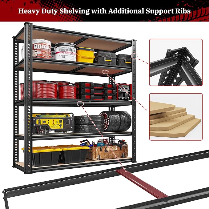 REIBII 40" W Garage Shelving 2500LBS Storage Shelves 72" H Metal Shelving 5 - Image 7