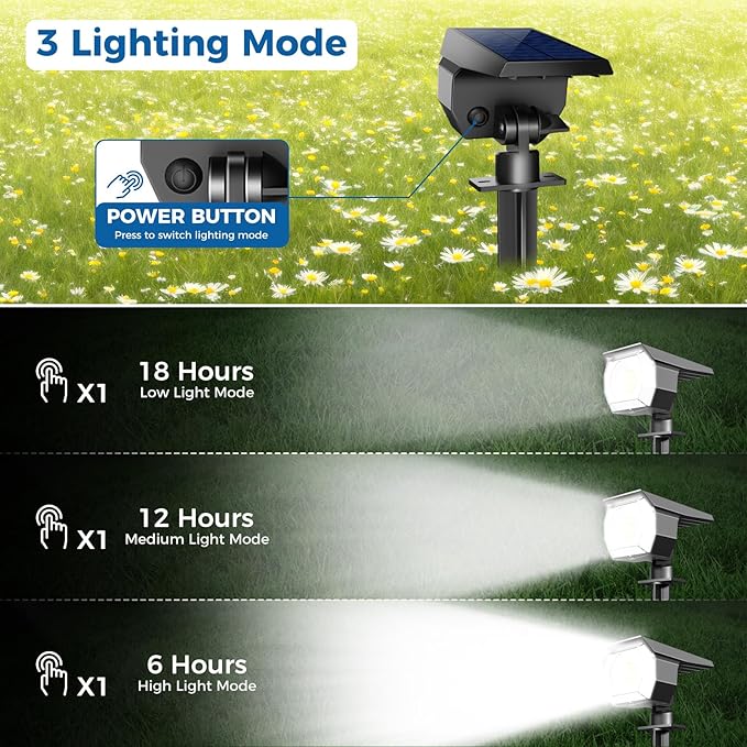 2 Pack Solar Spot Lights Outdoor, Solar Spotlights Outdoor Waterproof 2-in-1 - Image 3