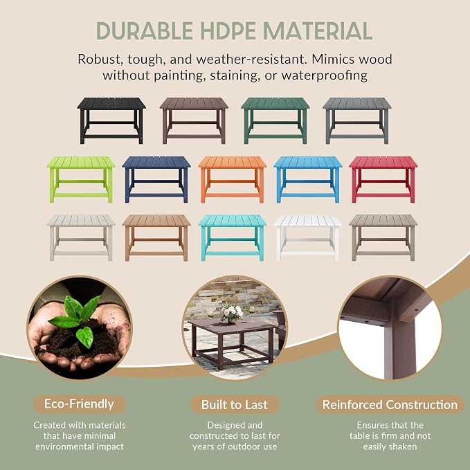 WestinTrends Malibu Low Outdoor HDPE Square Patio Coffee Table, Dark Brown - Image 6
