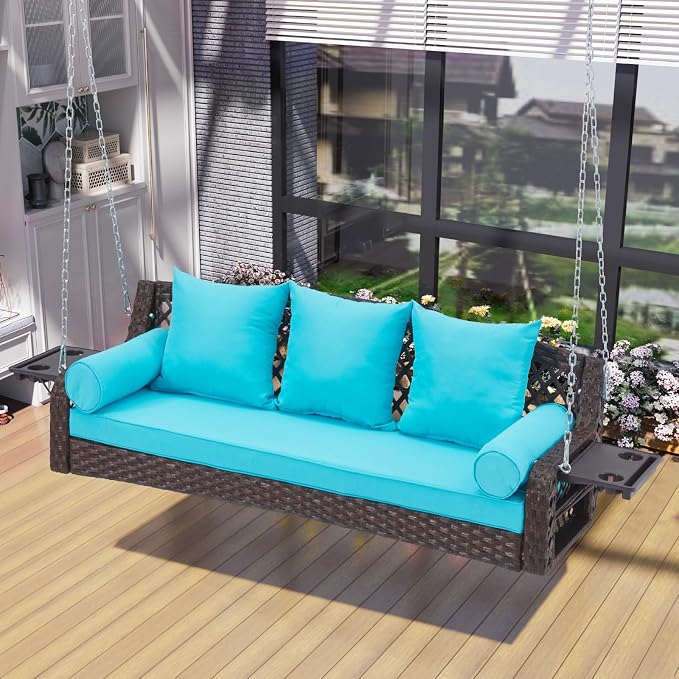 3 Seat Porch Swing, Wicker Patio Swing - Image 6