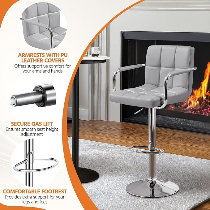 Yaheetech Bar Stools Set of 3, PU Leather Adjustable Barstools - Image 5