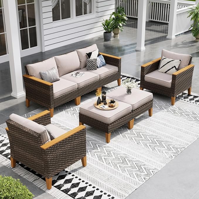 Sophia & William Wicker Patio Furniture Set, Outdoor Rattan Sectional Sofa 7 by SophiaWilliam