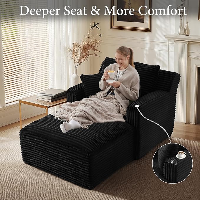 65.4" Chaise Lounge Chair Indoor, Oversized Boneless Chaise Lounge Comfy - Image 4