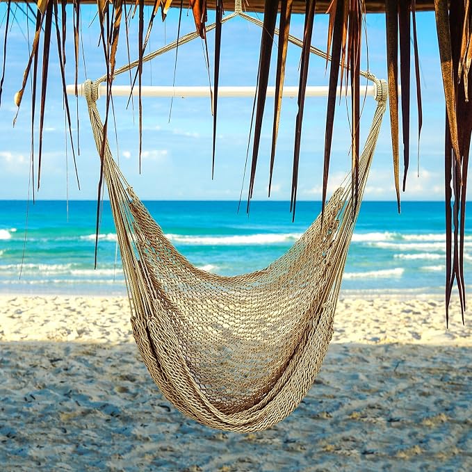 Barydat 2 Pcs Hanging Hammock Chair Boho Swing Chair Indoor Outdoor Cotton Rope - Image 6
