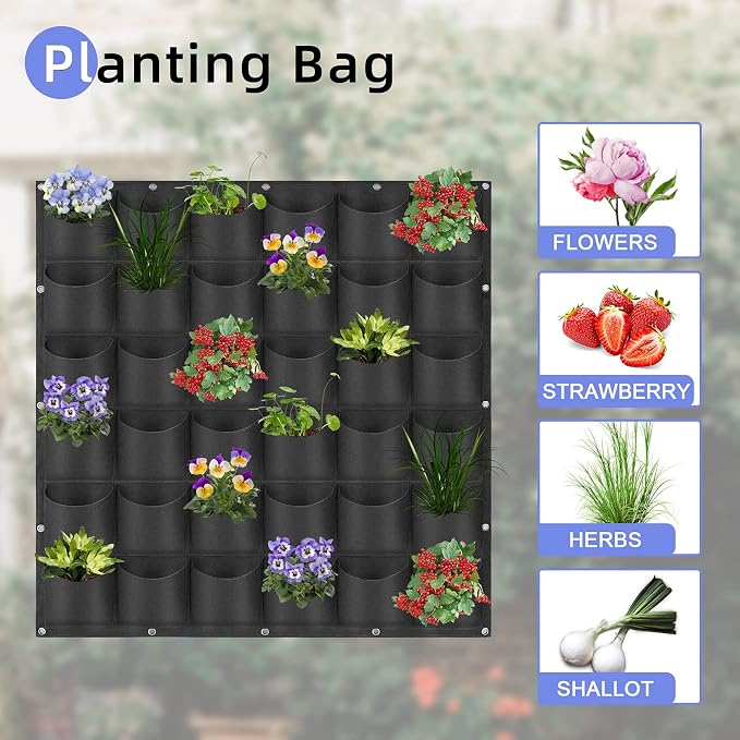 36 Pockets Hanging Planter Bags, Hanging Vertical Wall Mounted Plant Planting - Image 5