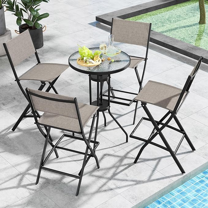 COSTWAY Outdoor Patio Bar Chair Set of 2, Folding Bar Height Stool - Image 8