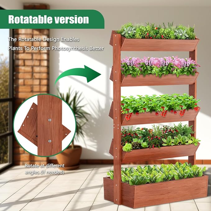 SUNYRISY 5 Tiers Vertical Wooden Raised Garden Bed Outdoor, Freestanding Garden - Image 2