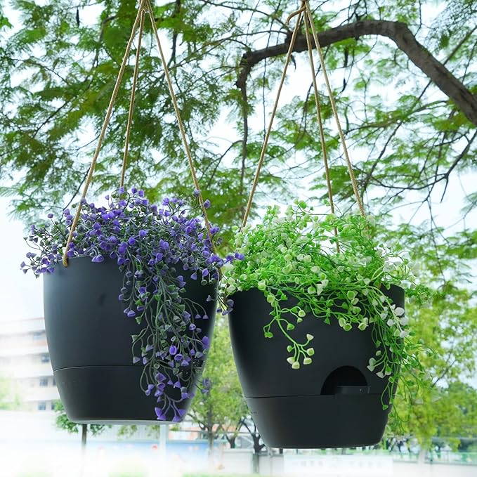 8 inch Hanging Planters, 2 Pack Self Watering Hanging Pots - Image 5