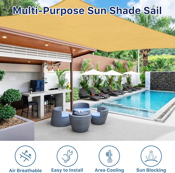12'x16' Sun Shade Sail, UV Protection Outdoor Shade, Curved Tear Resistant - Image 6