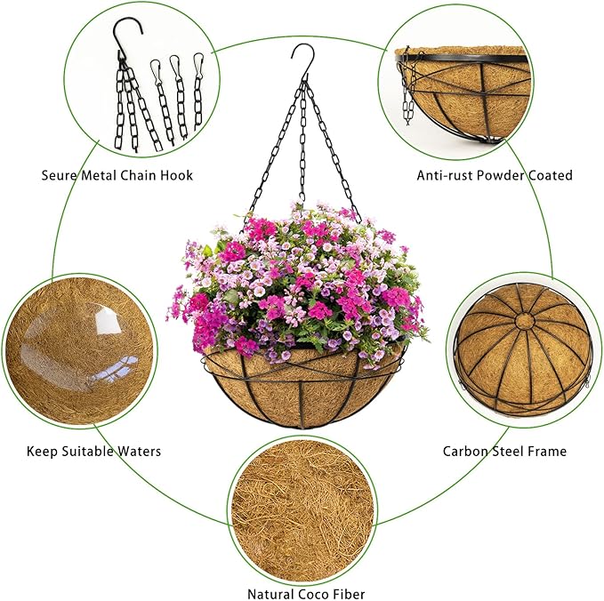2 Pack 18 Inch Extra Large Deep Hanging Baskets - Image 3