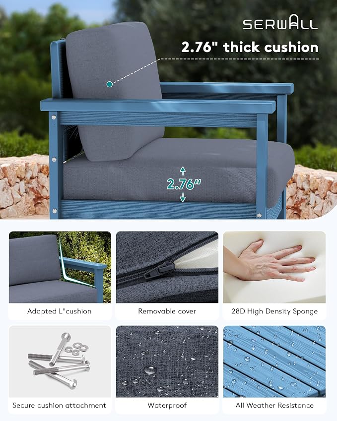 SERWALL 3 Pieces HDPE Outdoor Sofa Bistro Set - Image 3