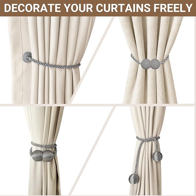 Hion Magnetic Curtain Tiebacks Grey 6 Pack, Curtain Tiebacks Buckles Holdbacks - Image 7