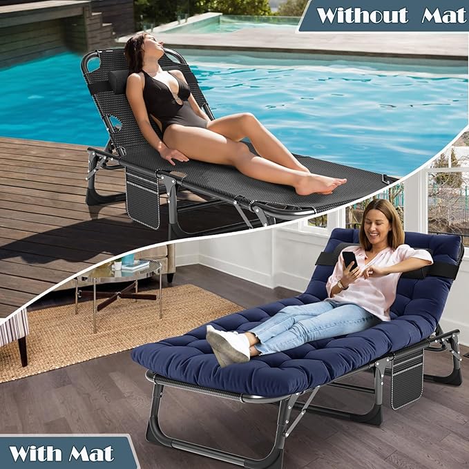 MOPHOTO Folding Chaise Lounge Chair 5-Position, Folding Cot, Heavy Duty Patio - Image 5