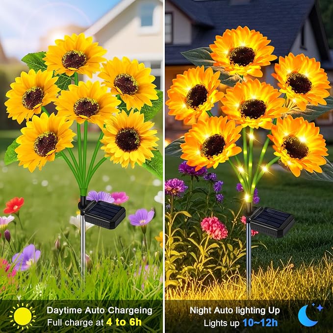 Solar Sunflower Lights Outdoor Flower Lights, 6 Pack 36 Sunflower Waterproof - Image 7