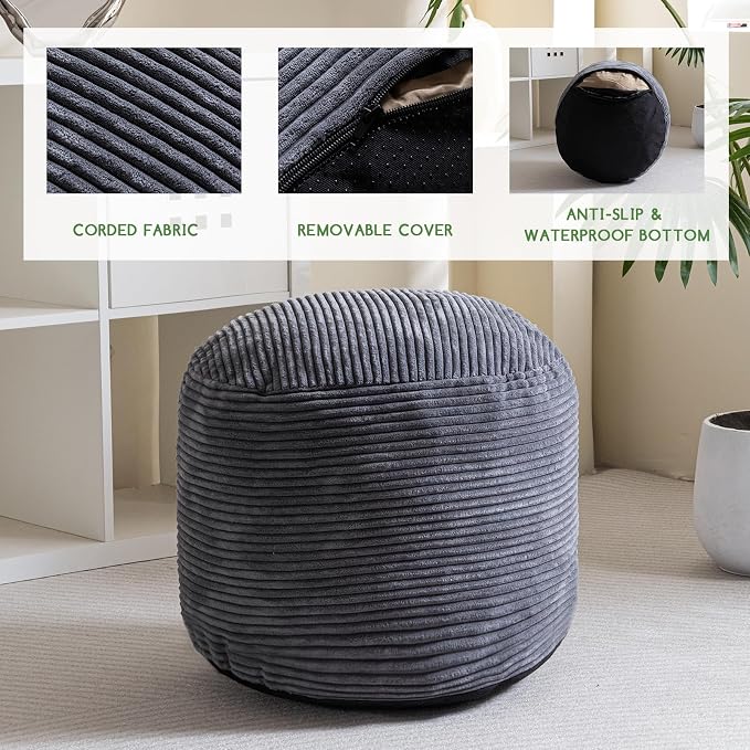 HIGOGOGO Round Stuffed Pouf Ottoman, Corduroy Poufs - Image 3