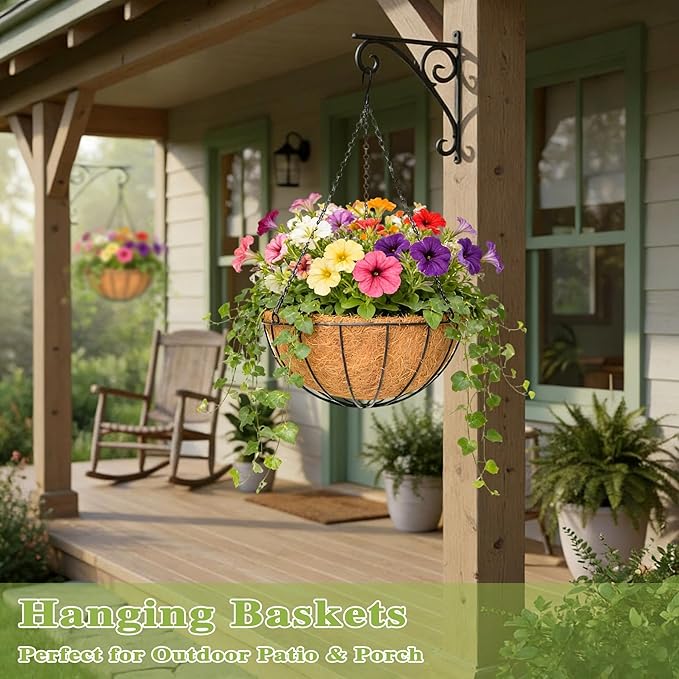 4 Pack 14 Inch Hanging Baskets for Plants Outdoor Metal Hanging Planter Hanging - Image 6