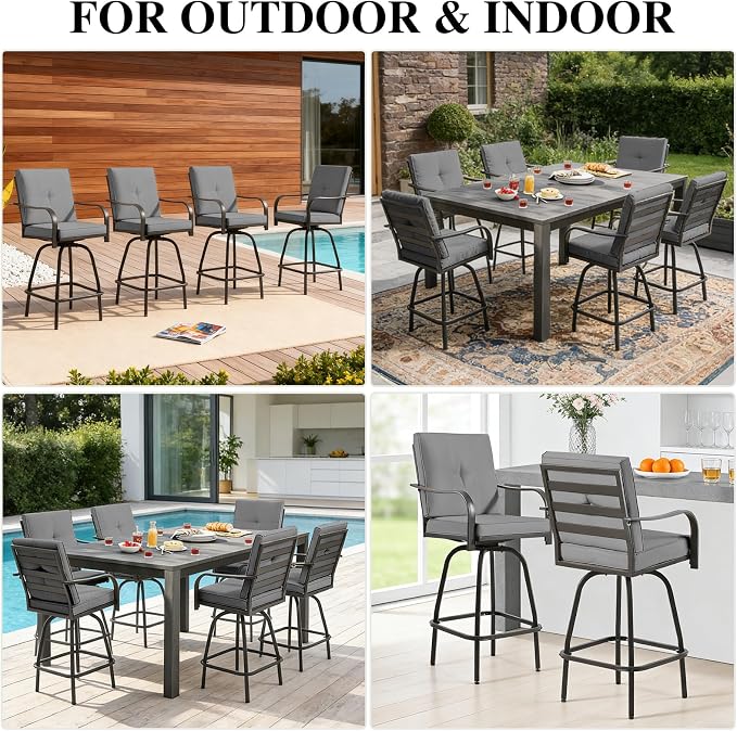 Patio Swivel Bar Stools, Outdoor Bar Height Swivel Chairs Set of 6 - Image 7