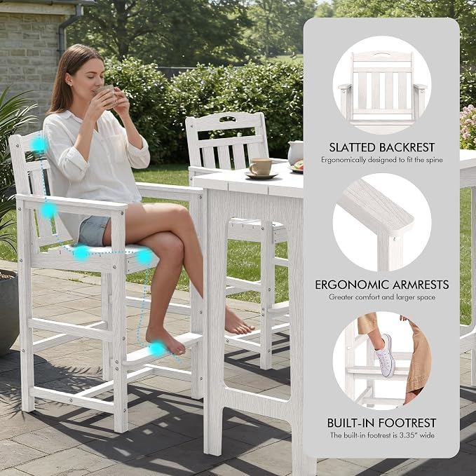 Ciokea Outdoor Bar Height Table Set of 5, Heavy-Duty All-Weather HDPE Patio Bar - Image 6