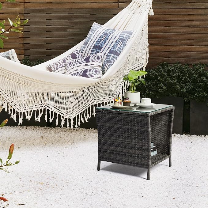 VINGLI Outdoor Wicker Side Table Patio Side Tables - Image 7