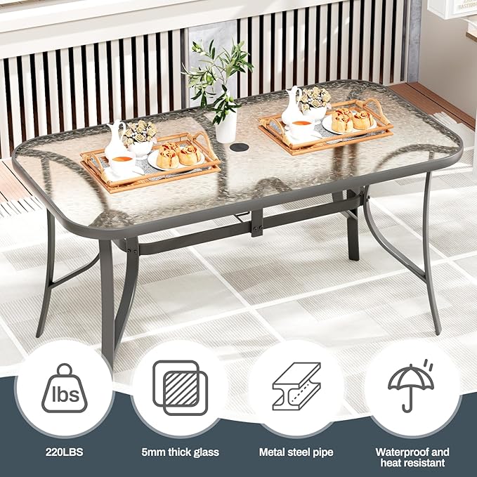TLSUNNY 7 Pieces Patio Dining Set, Outdoor Table and Chairs W/1.69″ Umbrella - Image 5