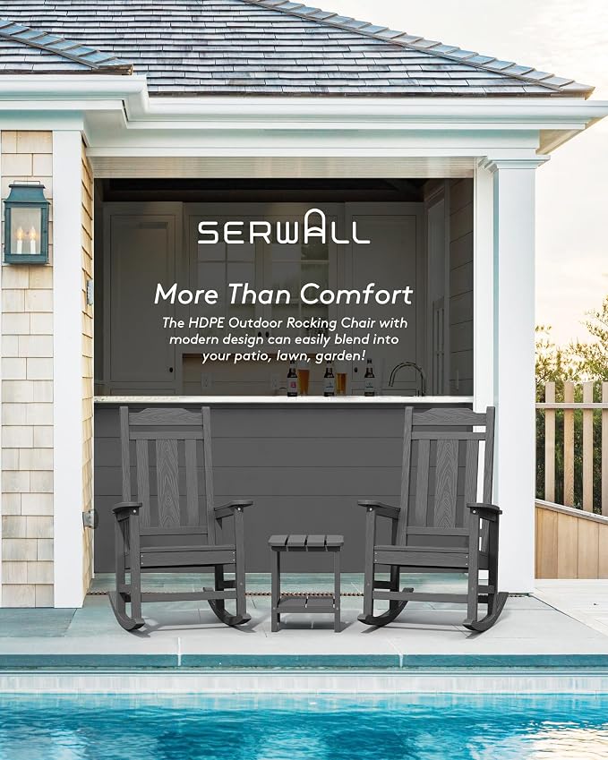 SERWALL Outdoor Rocking Chair Set of 6, Patio Rocking Chair Sets, HDPE Rocking - Image 7