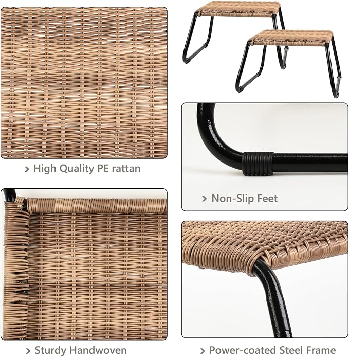 Outdoor Patio Footstools, PE Rattan Ottoman Wicker Foot Rest, Small Balcony - Image 5