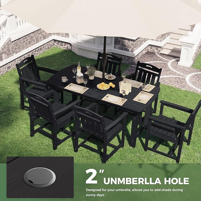 HDPE Outdoor Dining Set, Patio Table and Chairs Set, All-Weather 7-Piece - Image 5