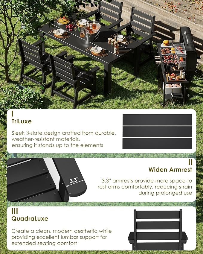 GREENVINES 7-Piece Outdoor-Dining-Set | HDPE Plastic 67'' Table and Chairs Sets - Image 3