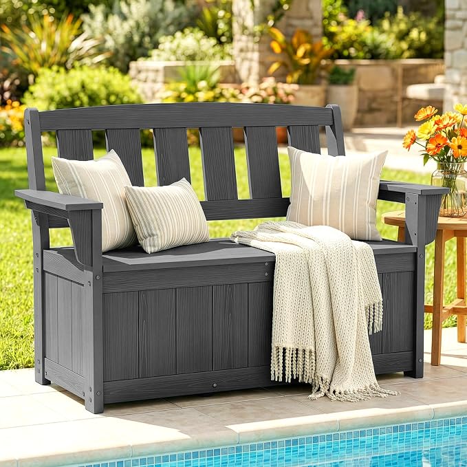SERWALL HDPE Outdoor Storage Bench, All-Weather, UV-Resistant Deck Box - Image 2