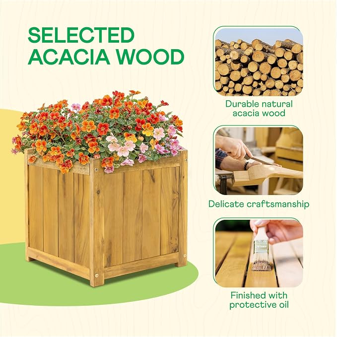 Idzo Acacia Wood Flower Planter Box - Image 5
