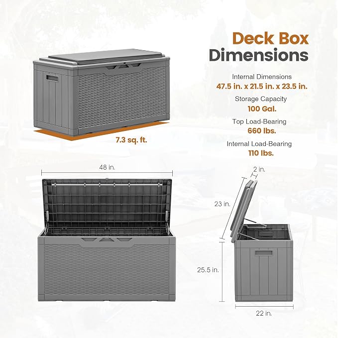 Greesum 100 Gallon Resin Deck Box Large Outdoor Storage - Image 3