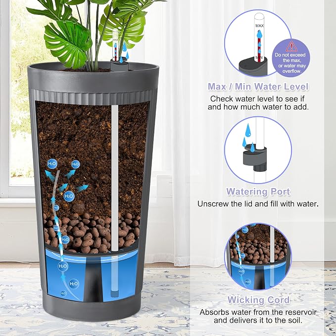 24in Tall Self-Watering Planters Set of 2 - Image 5