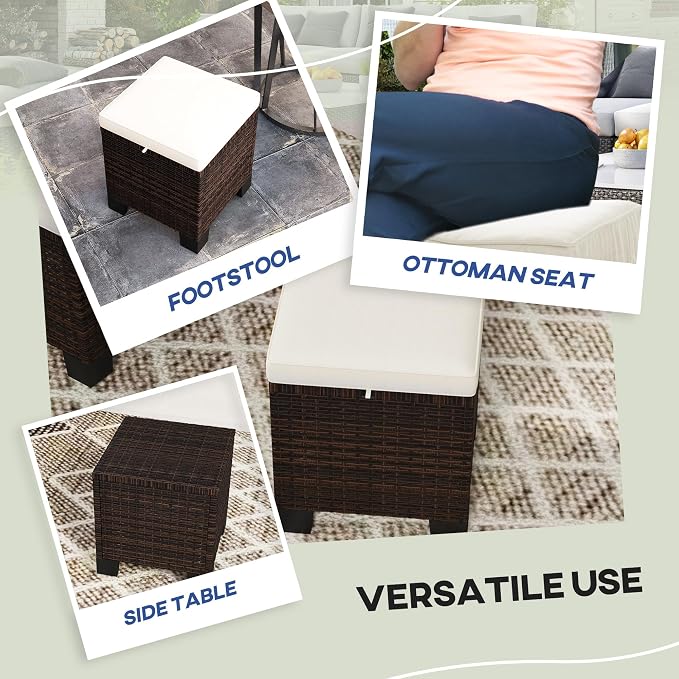 Outsunny 2 Pieces Outdoor Patio Ottomans, All Weather Wicker Outdoor Footstools - Image 7