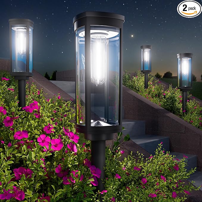 Bright Solar Pathway Lights, 2 Pack Solar Lights Outdoor Waterproof IP65 by BITPOTT