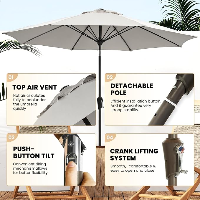 Ayge 9FT Large Outdoor Patio Umbrella Market Table Umbrella-UV Resistant - Image 3