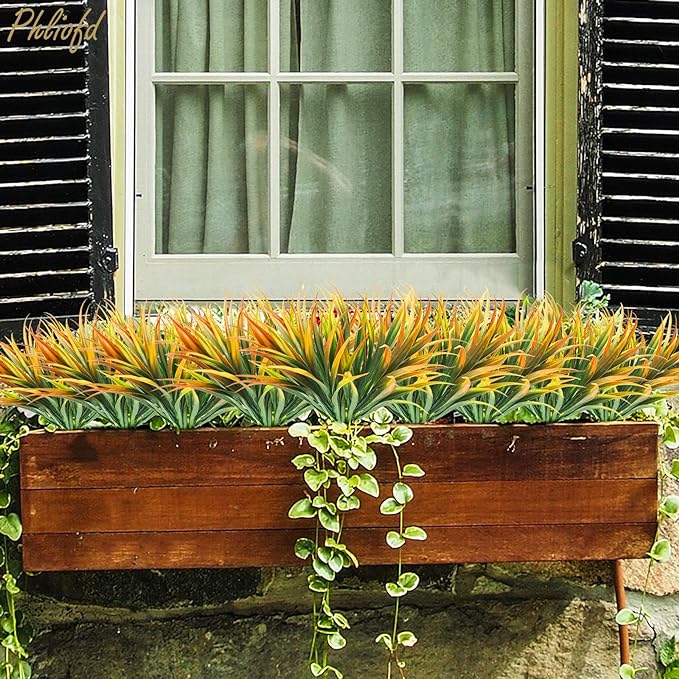 6Pcs Artificial Grass Fake Plants 17.3in Outdoor Plastic Plants UV Resistant - Image 4